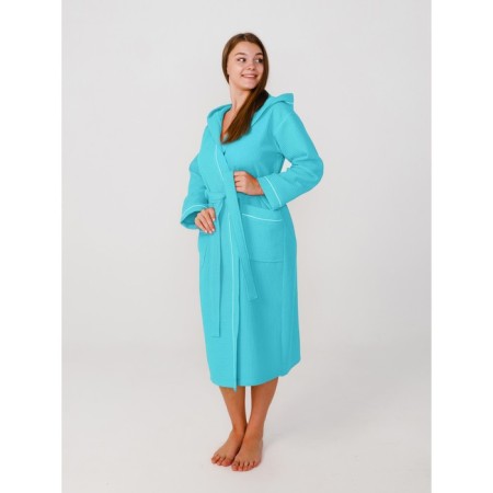 Women's robe with a hood, size 70, turquoise color