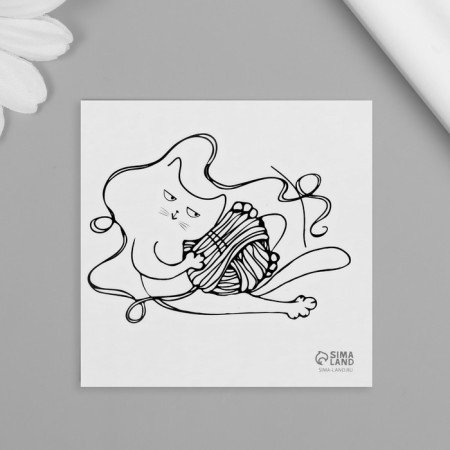 Tattoo on the body Black "Cat with a ball" 6x6 cm-3