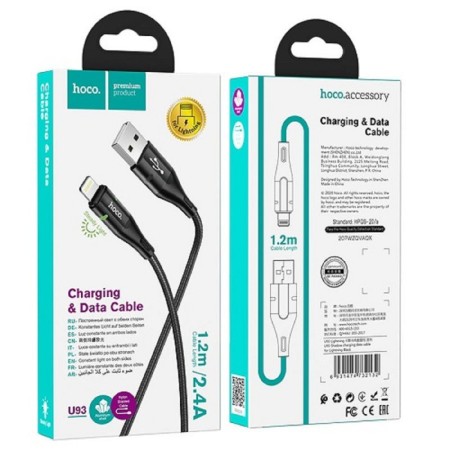 Hoco U93 cable, USB - Lightning, 2.4 A, 1.2 m, indicator, black-3