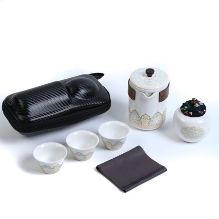 A set for a tea ceremony of 6 items per 3 people: a cup 50 ml, a kettle 280 ml, white-2