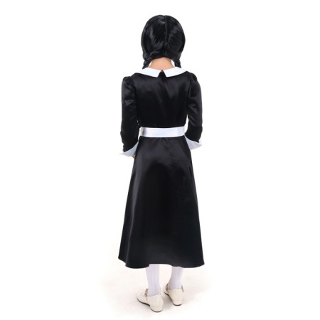 Carnival black dress with a white collar, satin, p/e, rr44, p164-2