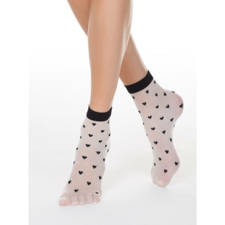 Women's socks with a pattern "Hearts" Conte Elegant Fantasy, size 23-25, Panna color-2