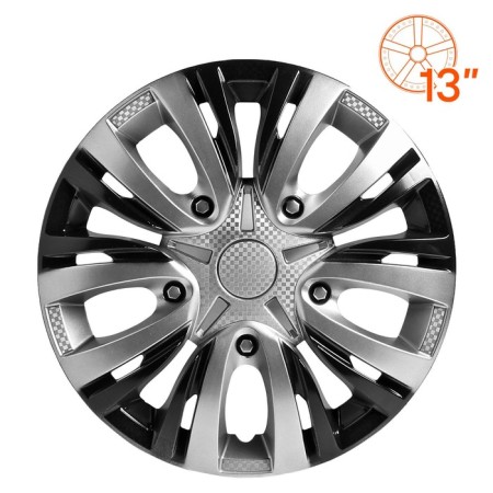 Wheel caps 13 "Lyon T", silver/black, carbon, 2 pcs AIRLINE AWCC-13-05-1