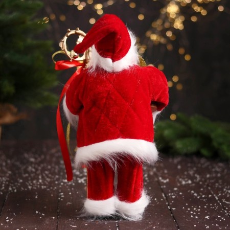 Santa Claus "In a caftan with fur and patterned staff" 30 cm, white-red-2