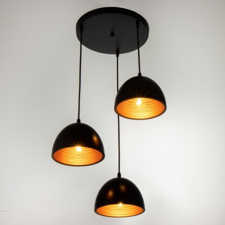Lamp Bayerlux suspension "Dome" 3x40W E27 black and gold 36x36x22-122cm-1