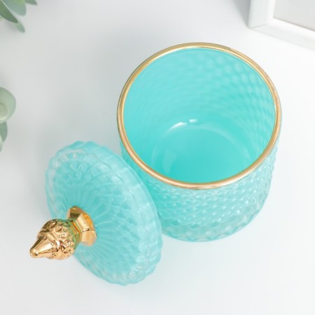 Casket Glass "Rombs and Dome" Blue with gold 14x8.2x8.2 cm-1