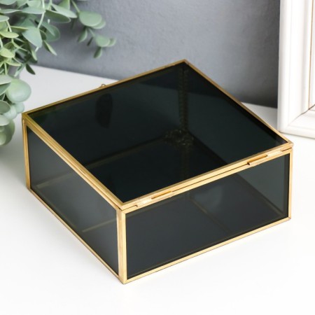 Casket Glass with a metal frame "Darkened with a sheet" 15x15x6.5 cm-3
