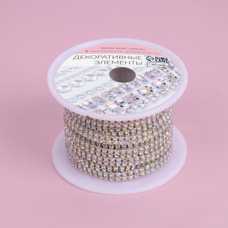 Chain with rhinestones, with holography, 2 rows, metal, glass, 4 mm, 4.5 ± 0.5 m, silver color-4