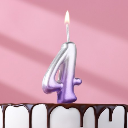 Candle for the cake "Oval", number "4", 5.5 cm, silver-sirn