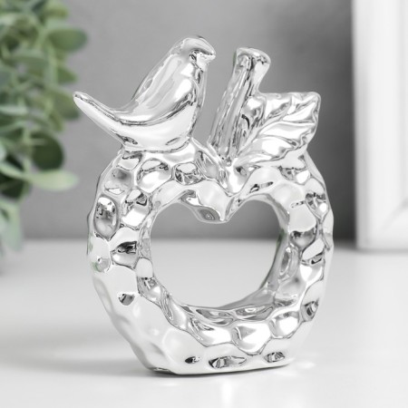 Souvenir ceramics "Bird on an apple" silver 10.3x3.3x10.3 cm-3