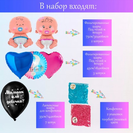 Набор шаров «Вечеринка. Мальчик или девочка?», латекс, фольга, 12 шт.-1