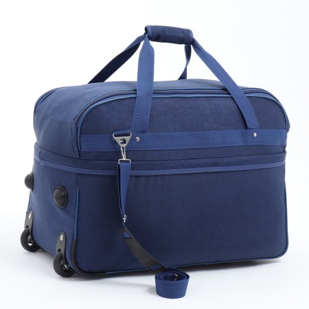 Road bag on wheels, a lightning department, with an increase, 2 outer pockets, a long belt, blue color