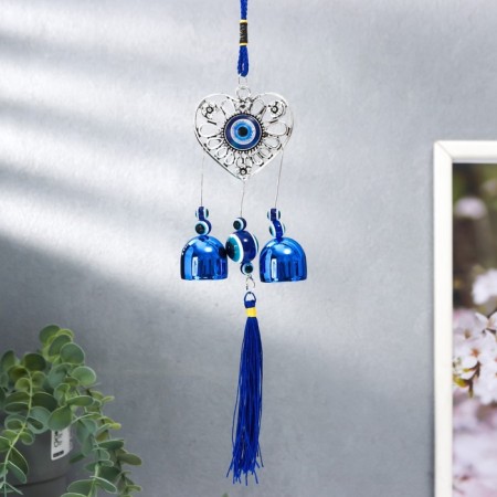 Wind Music Metal "Heart" from the evil eye with a brush 2 bells 22x6.5 cm
