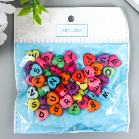 A set of beads for creativity plastic "Bright hearts with English letters" 20 g 1x1 cm-2