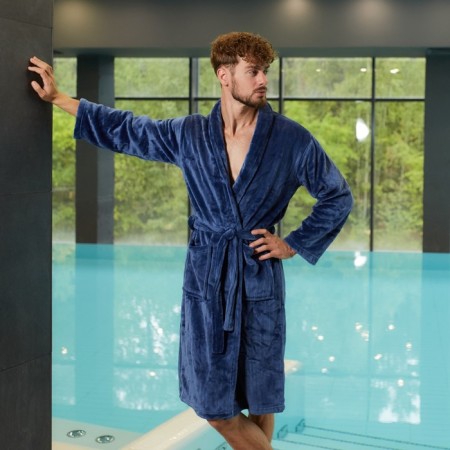 Unisex bathrobe Lovelife "Hygge" color dark blue, One size, microfiber, 100% p/e, 250 g/m2-2