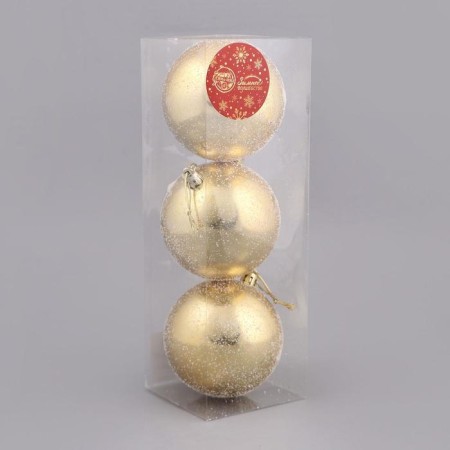 Set of balls plastic D-8 cm, 3 pcs "glossy snow" gold-1
