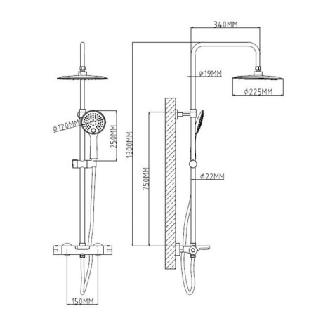 Shower system ESKO STT5054, thermostat, tropical shower, shower, chromium-5