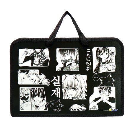 Folder with A4 handles, 340 x 245 x 45 mm, plastic, handles, ONICS PT-14 "Black and white anime"-2