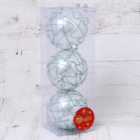 Set of balls plastic D-8 cm, 3 pcs "geometric" green-white-1