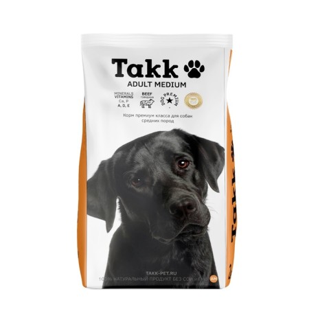 Dry feed TAKK for dogs of medium breeds, beef, 2 kg