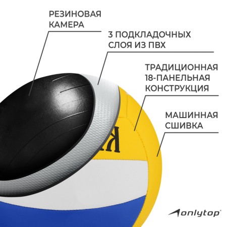 Volleyball ball ONLYTOP "Russia", PVC, machine stitching, 18 panels, p. 5-2