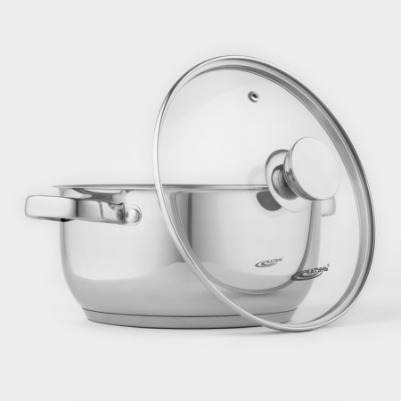 Antei pan, 4 l, d = 22 cm, glass cover, capsule, induction, chrome color-2