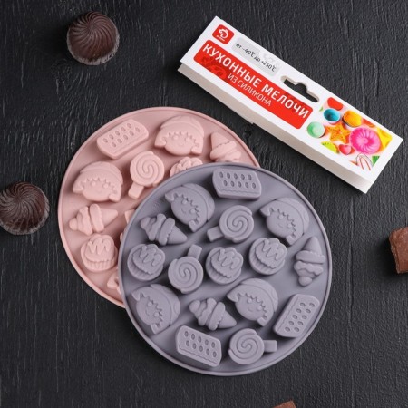 Form for marmalade Dolyana "Sweets", silicone, d = 12 cm, 16 cells, color mix-4