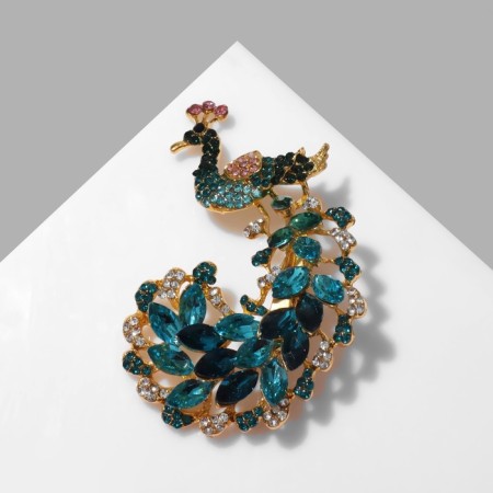 Brooch "Bird" Peacock, colored in yellow gold-2