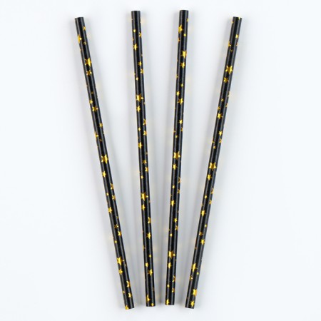 Stars of cocktail tubes, set 12 pcs., Golden color-1