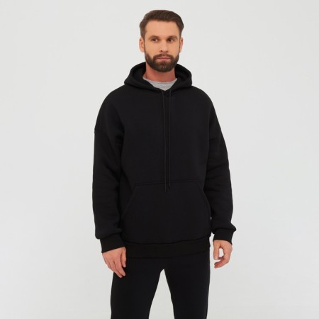 Male sweatshirt is laid down, the color is black, size 56-1
