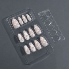 Nude overhead nails, 12 pcs, with adhesive plates, almond shape, beige/white color