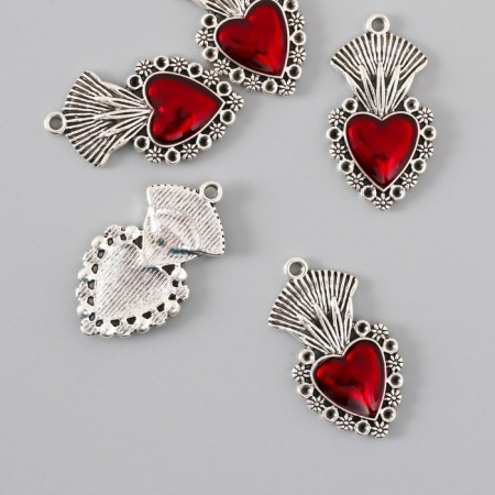 Decor for creativity Metal "Red Heart Crown" silver enamel set 5 pcs 3.6x2 cm-1