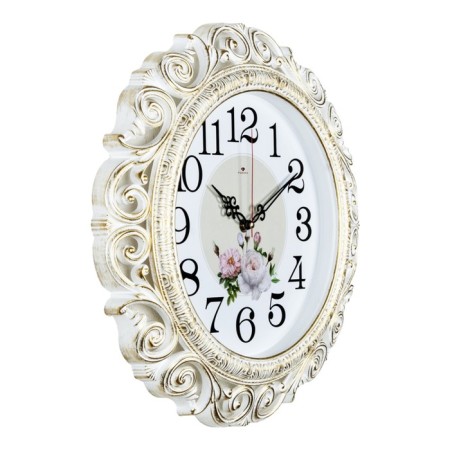 Watching clock, interior: flowers, "hoston", silent, d-40.5 cm, white gold-3