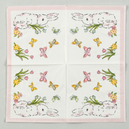 Paper Napkins "Rabbit with butterflies" 25x25 cm, set 20 pcs.-1