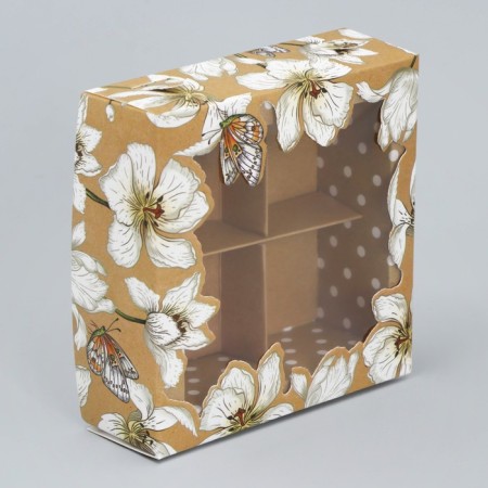 Box for sweets, confectionery packaging, 4 cells, "craft", 10.5 x 10.5 x 3.5 cm-1
