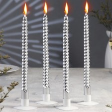 A set of candles of twisted, 2.2x 30 cm, 4 pieces, silver metallic
