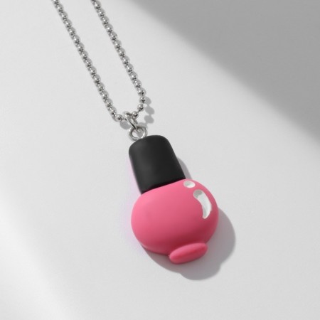Pendant "Joy" nail polish, black pink color in silver, 40 cm