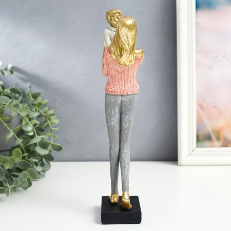 Polystone souvenir "Mom and daughter, pink sweater" 8.5x5x28 cm-2