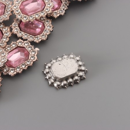 Decor for creativity plastic, rhinestones "octagonal medallion" nr 10 pcs pink 1.8x2.4 cm-2