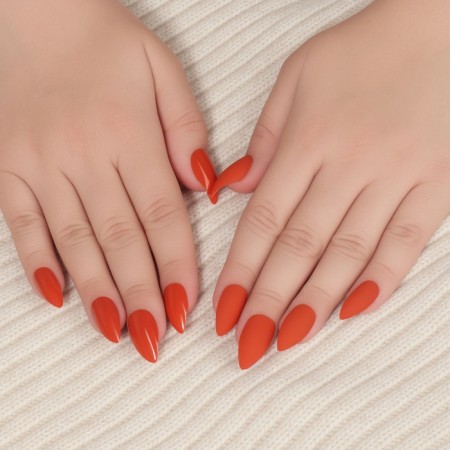 Patch nails, 24 pcs, with adhesive plates, almond shape, coral color-10