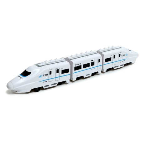 The train is "fast", works from batteries, light and sound, length 65 cm-2