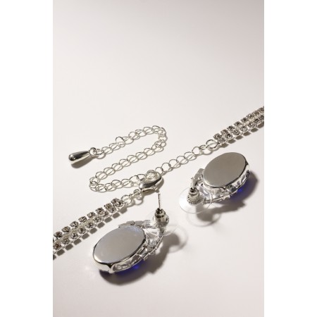 Set 2 objects: earrings, “jacqueline” necklace, oval, white-blue color in silver, 45 cm-2