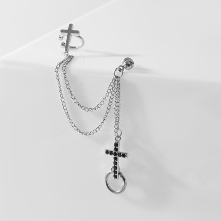 Earr "Kaff" Two Crosses with a circle, black color in silver-1