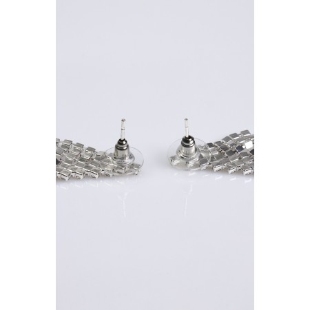 Hanging earrings with rhinestones "Eternal radiance" waterfall, white color in silver-1