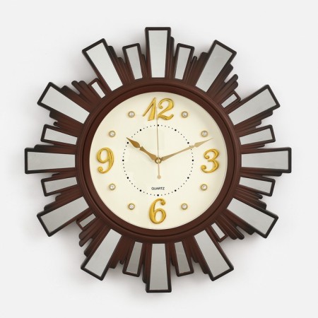 Wall clock, series: interior "Rays of the Sun", smooth move, d = 53 cm, with a mirror, brown