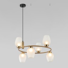 Suspended lamp Eurosvet Alva 30183/6, G9, 6x25W, 650x650x1000 mm, brass color, black