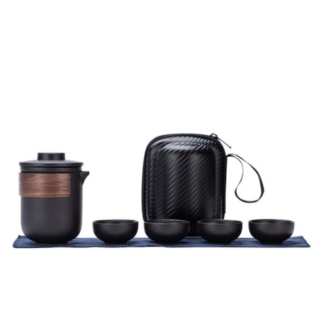 A set for a tea ceremony 6 items per 4 people: a cup 35 ml, a kettle 300 ml, black-4