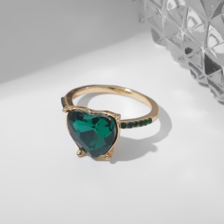 Ring "Jewel" heart, green color in gold, size 16-2