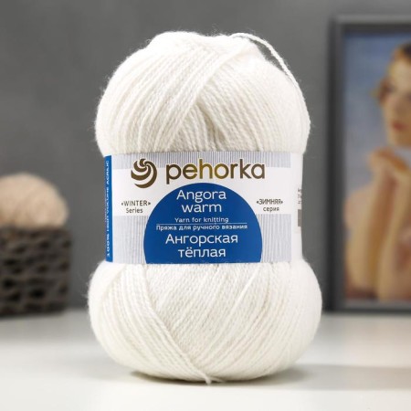 Angora warm yarn 40% wool, 60% acrylic 480m/100g (01 white)-4