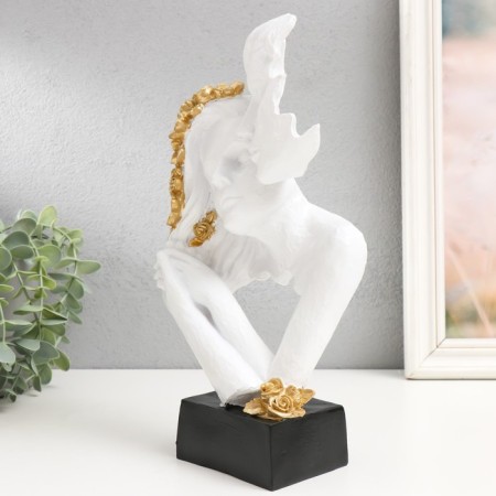 Souvenir Polystone Bust "couple - tenderness. Flowers" White with gold 29.5x7x16 cm-3